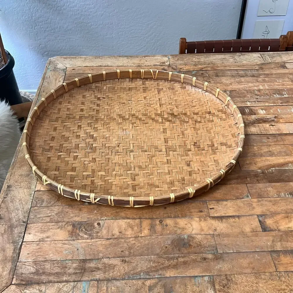 Traditional Handmade Woven Bamboo Rattan Tray Basket 23